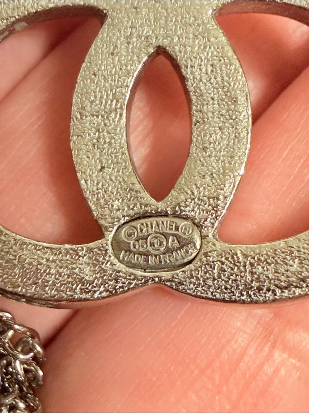 Chanel Silver Crystal CC Classic Pendant Necklace